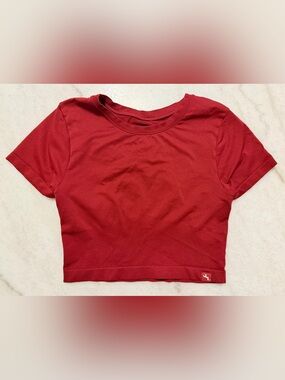 Red Athletic Cropped Short Sleeve Tee with Cutout | Joylab | Large